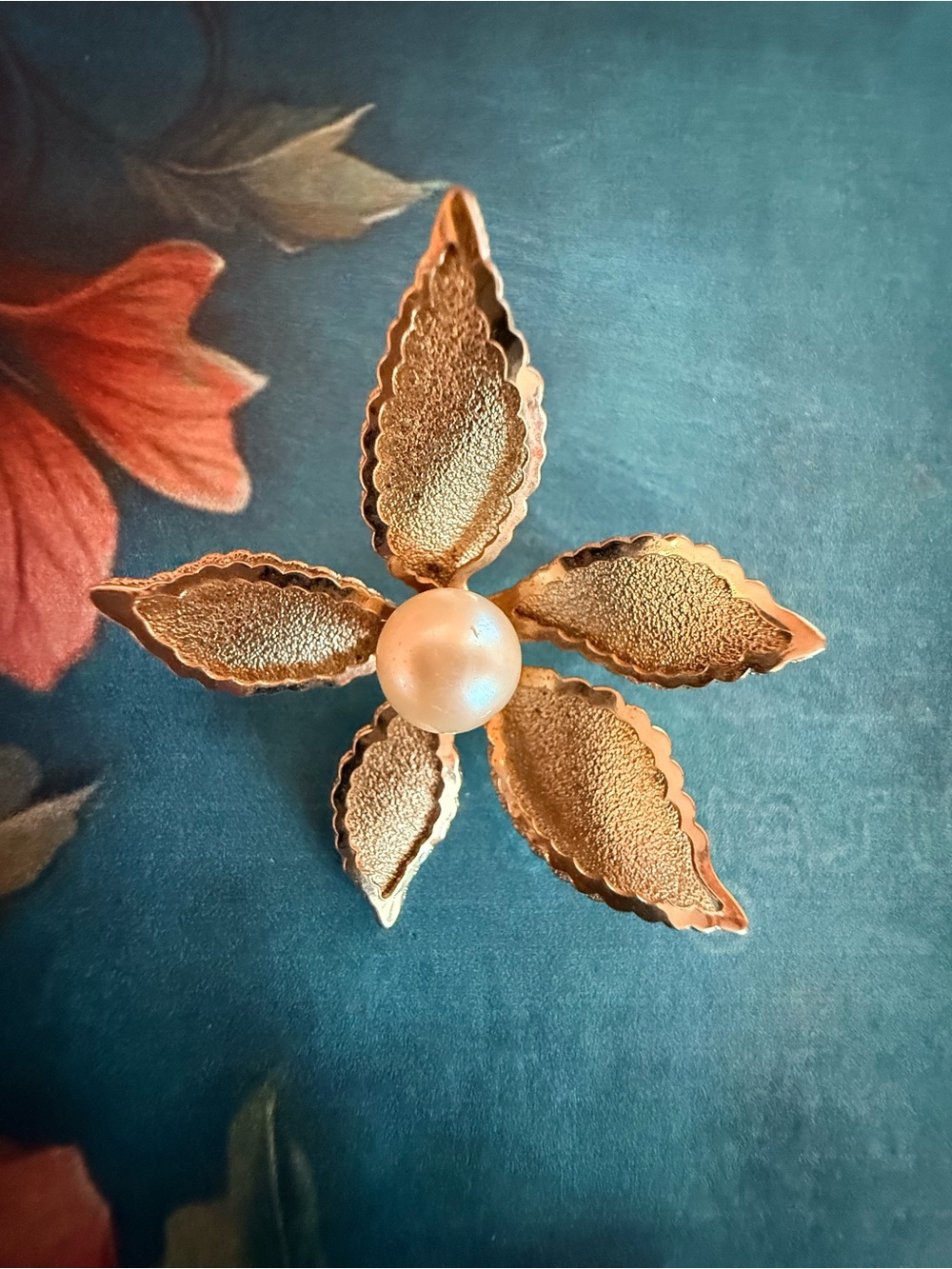 Gold Floral Brooch with Pearl Center - Women's Accessory